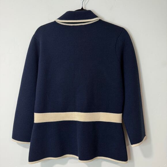 Kate Spade Women's Mayson Sweater Jacket Blazer Cardigan Navy Cream Wool 8 - Picture 8 of 8
